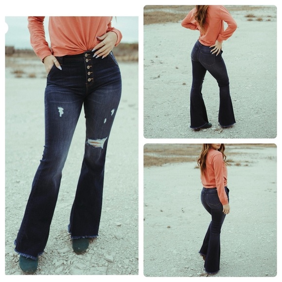 Kancan Dark Wash High Rise Flare Jeans - Picture 6 of 17